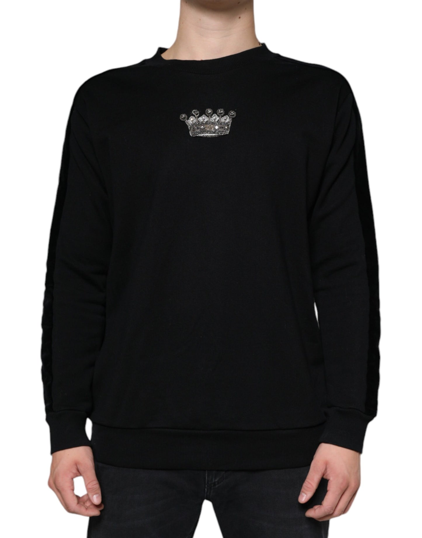 Dolce & Gabbana Black Cotton Crown Pullover Sweatshirt Sweater Dolce & Gabbana