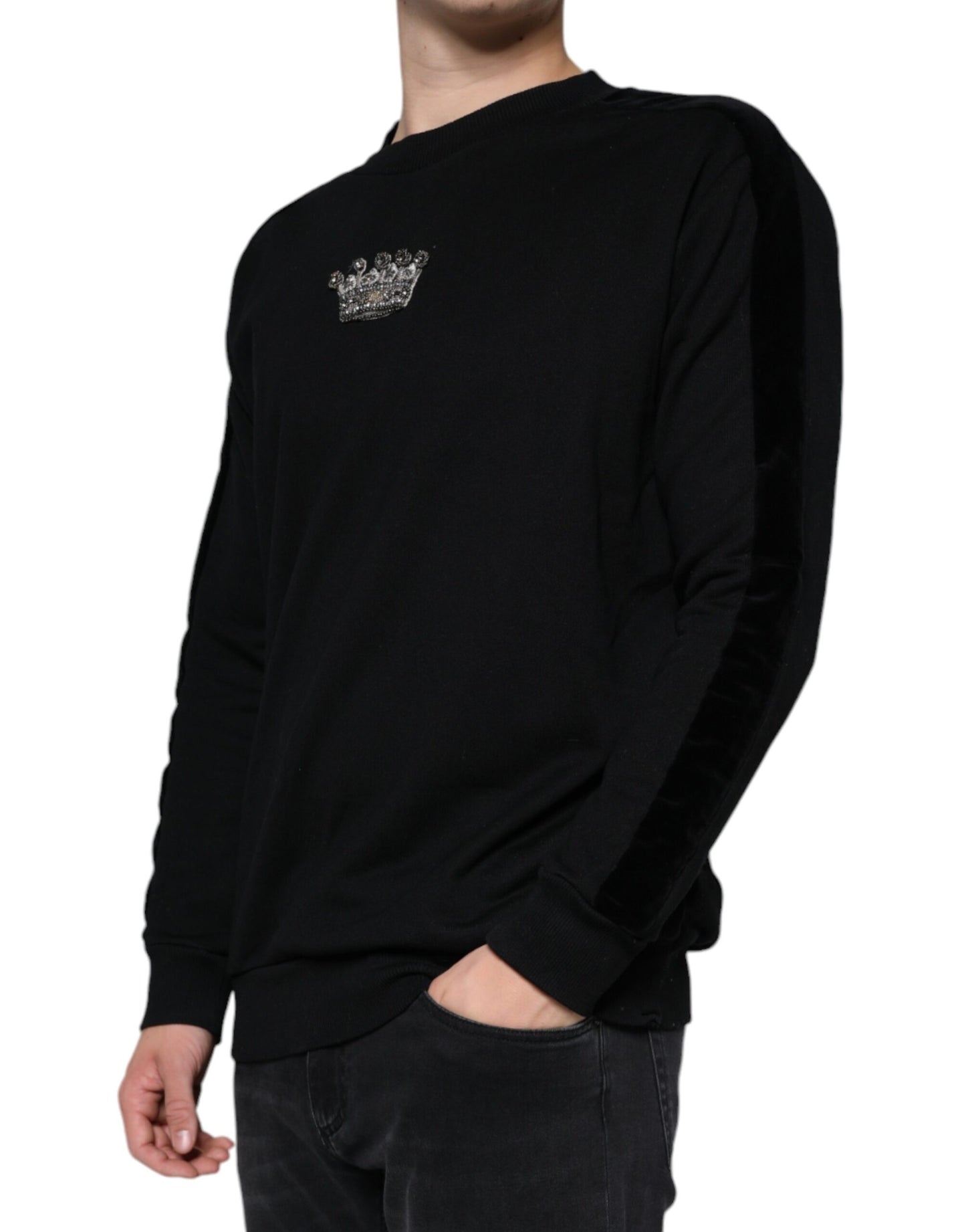 Dolce & Gabbana Black Cotton Crown Pullover Sweatshirt Sweater Dolce & Gabbana