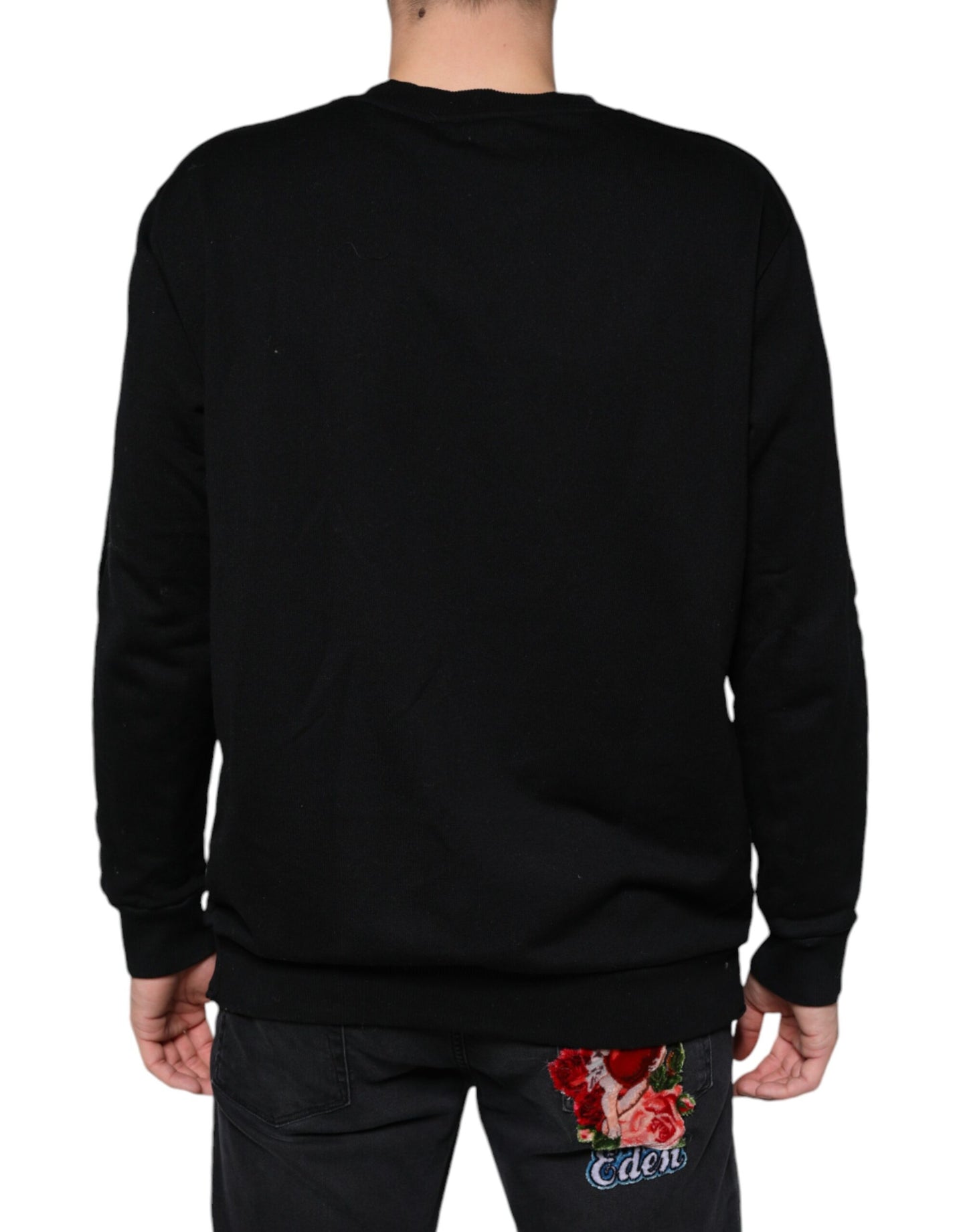 Dolce & Gabbana Black Cotton Crown Pullover Sweatshirt Sweater Dolce & Gabbana