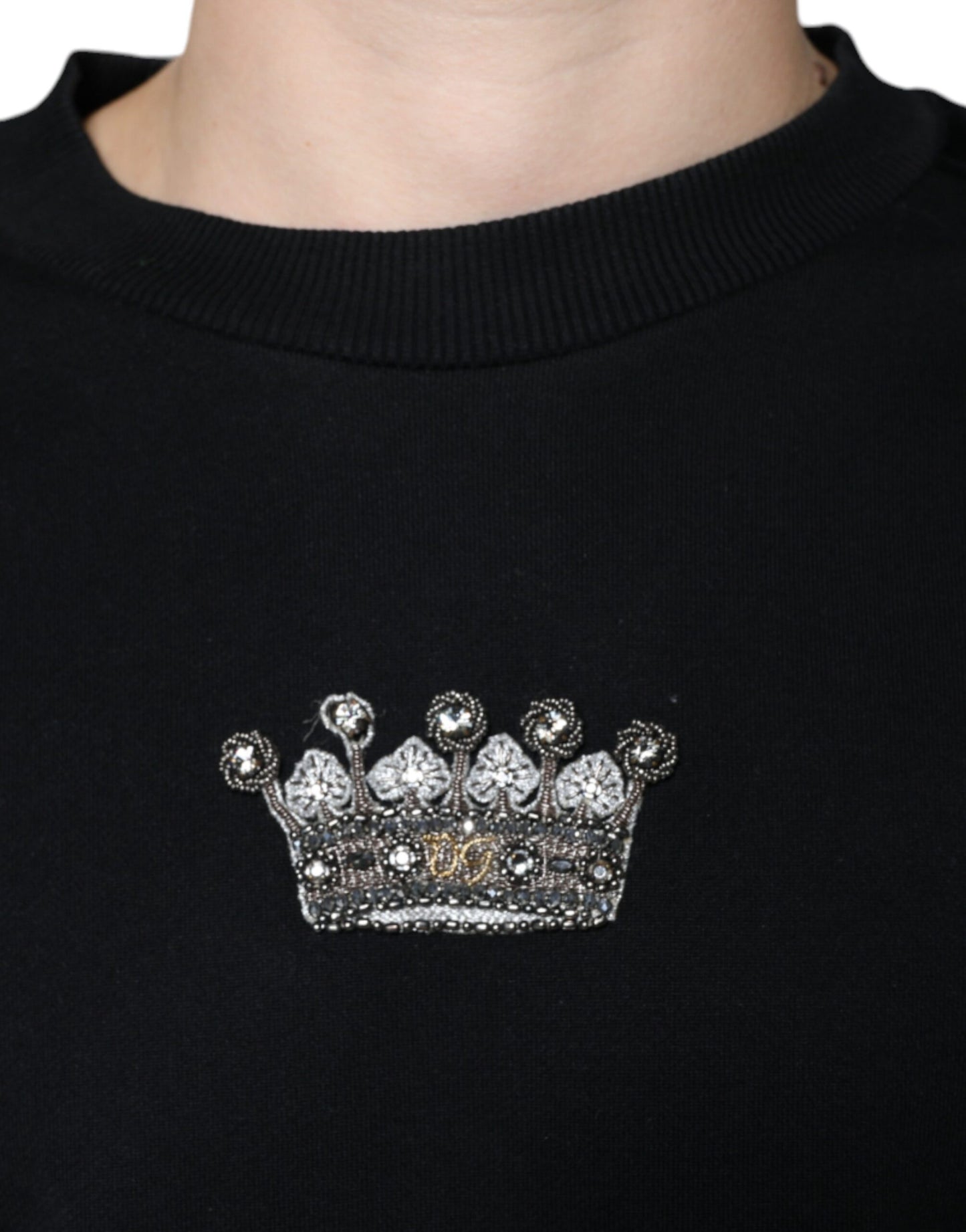 Dolce & Gabbana Black Cotton Crown Pullover Sweatshirt Sweater Dolce & Gabbana