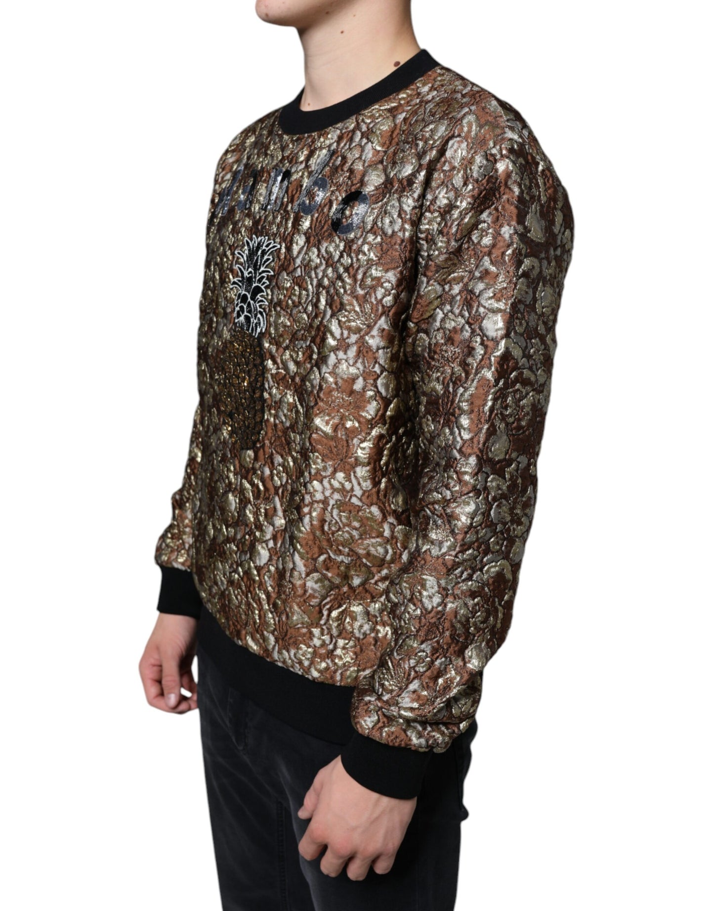 Dolce & Gabbana Brown Jacquard Mambo Pineapple Pullover Sweater Dolce & Gabbana