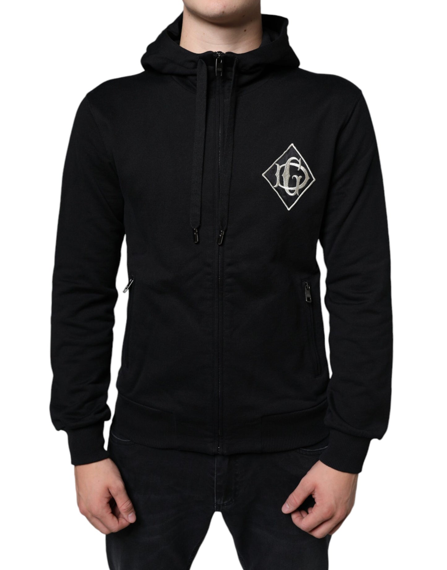 Dolce & Gabbana Black Cotton Hooded Logo Full Zip Sweater Dolce & Gabbana