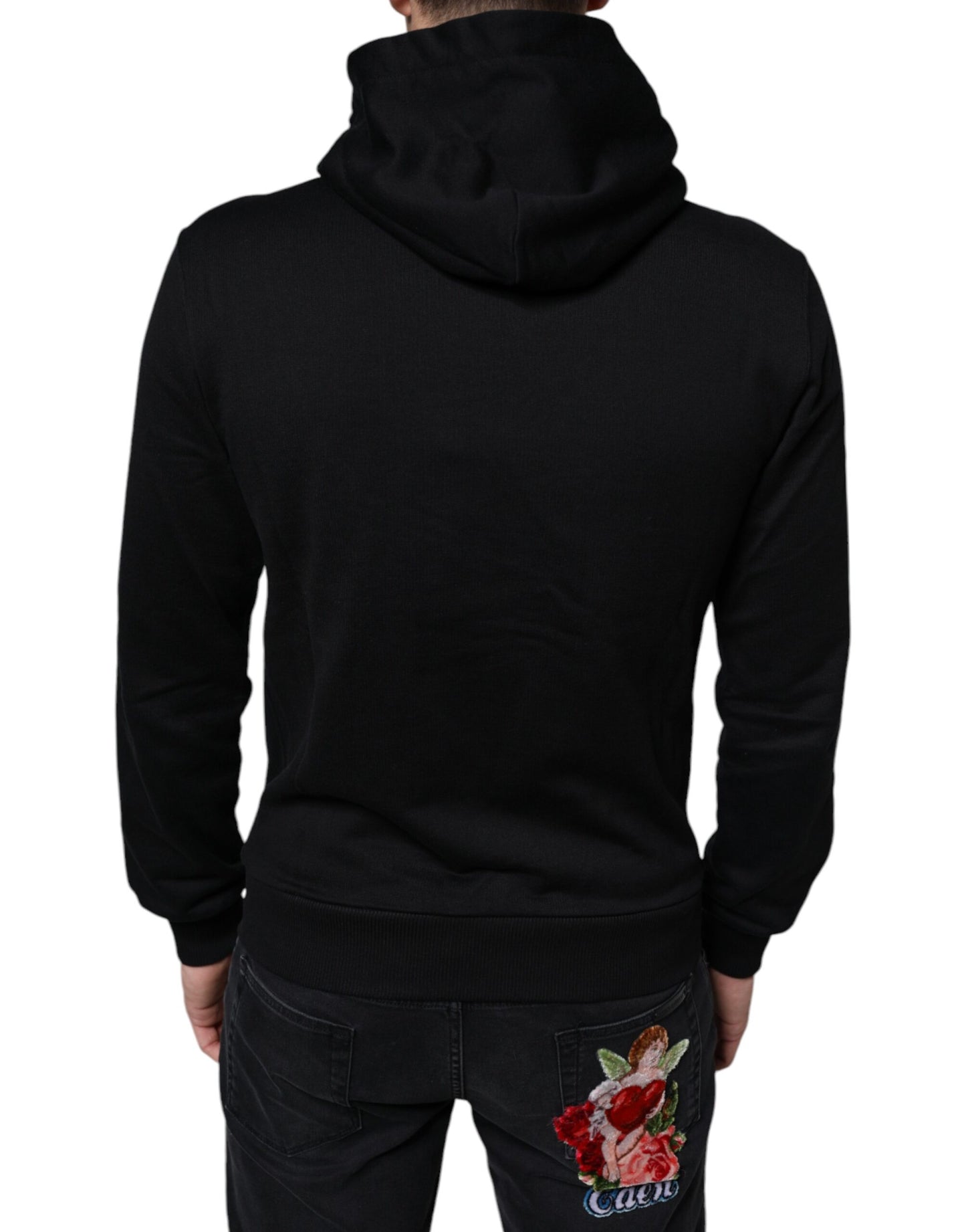 Dolce & Gabbana Black Cotton Hooded Logo Full Zip Sweater Dolce & Gabbana