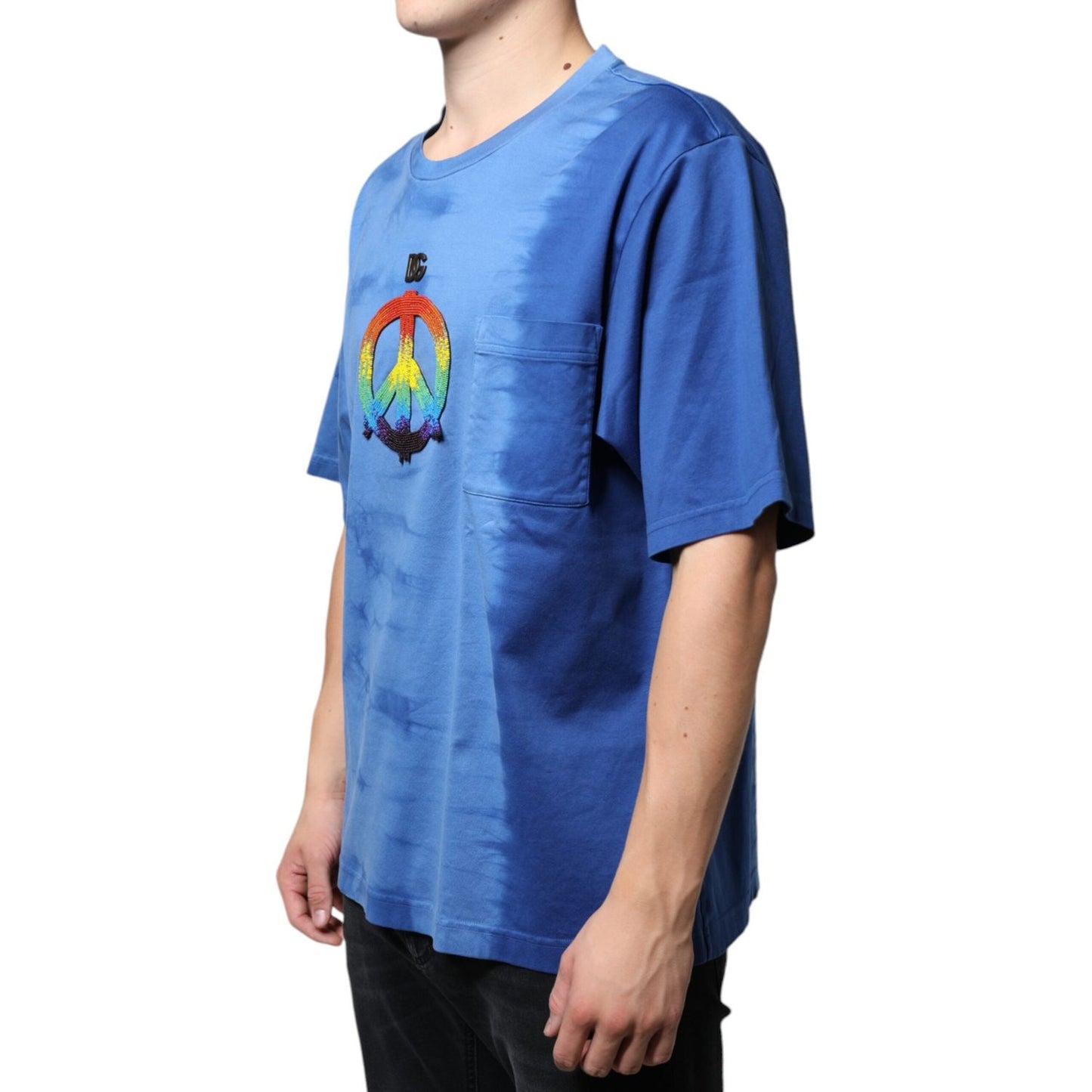 Dolce & Gabbana Blue Tie-Dye Peace Sign Cotton T-shirt Dolce & Gabbana