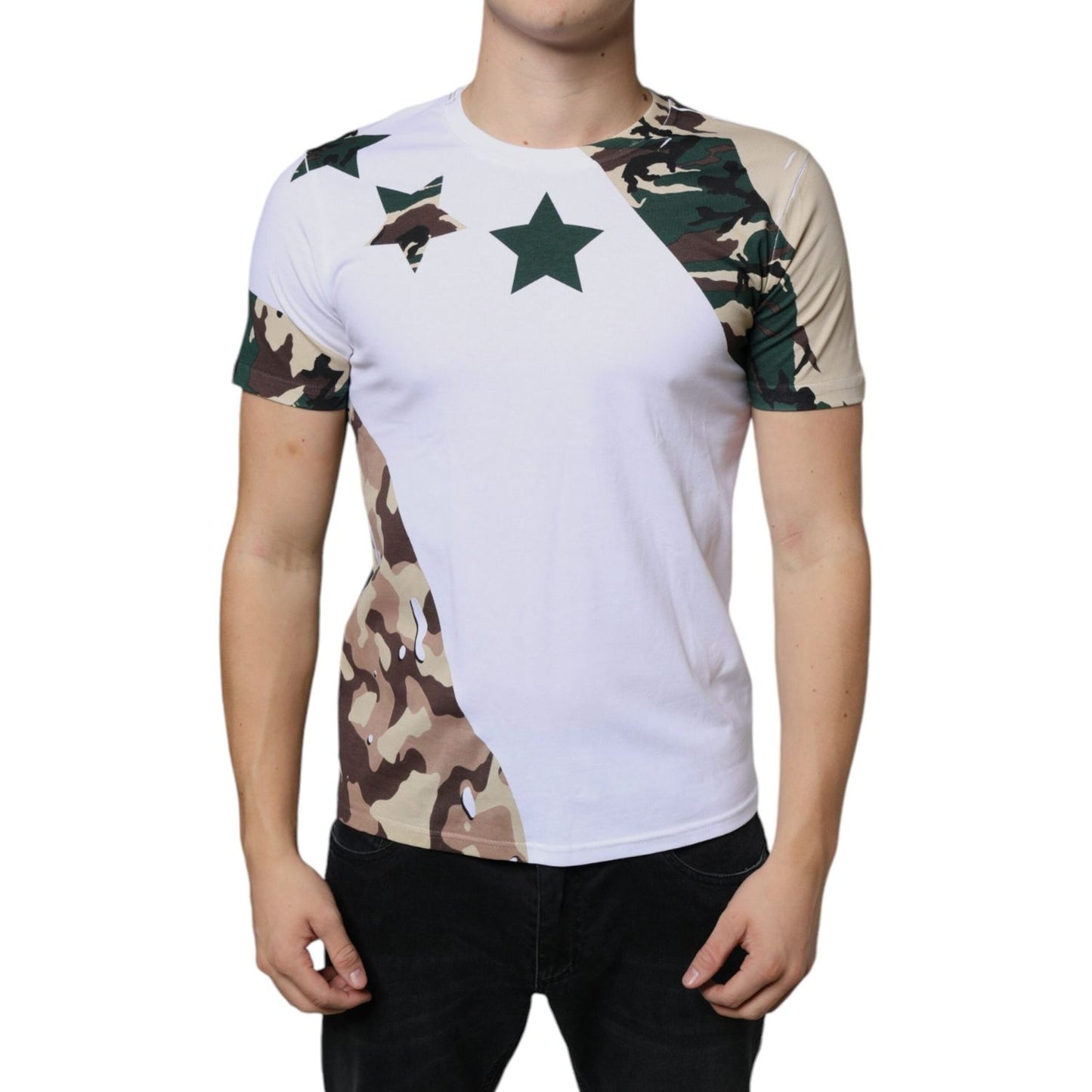 Dolce & Gabbana White Camouflage Stars Crew Neck T-shirt Dolce & Gabbana