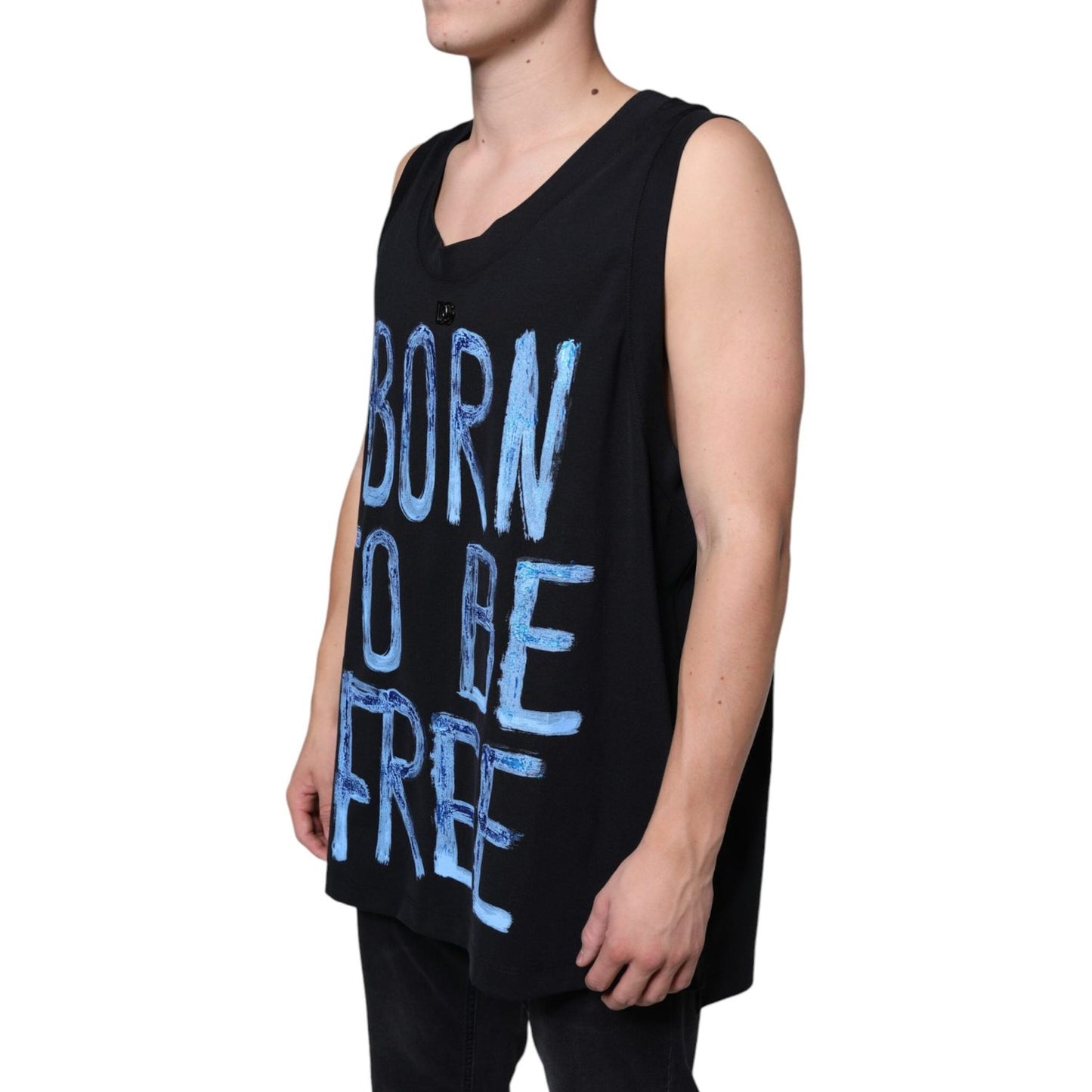 Dolce & Gabbana Black Cotton Born To Be Free Sleeveless T-shirt Dolce & Gabbana