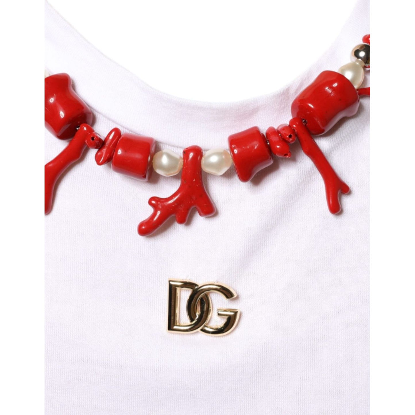 Dolce & Gabbana White Cotton Necklace Embellished T-shirt Dolce & Gabbana