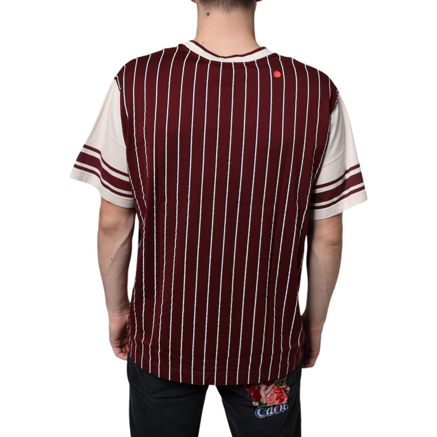 Dolce & Gabbana Maroon Stripes Cotton Logo V-neck T-shirt Dolce & Gabbana