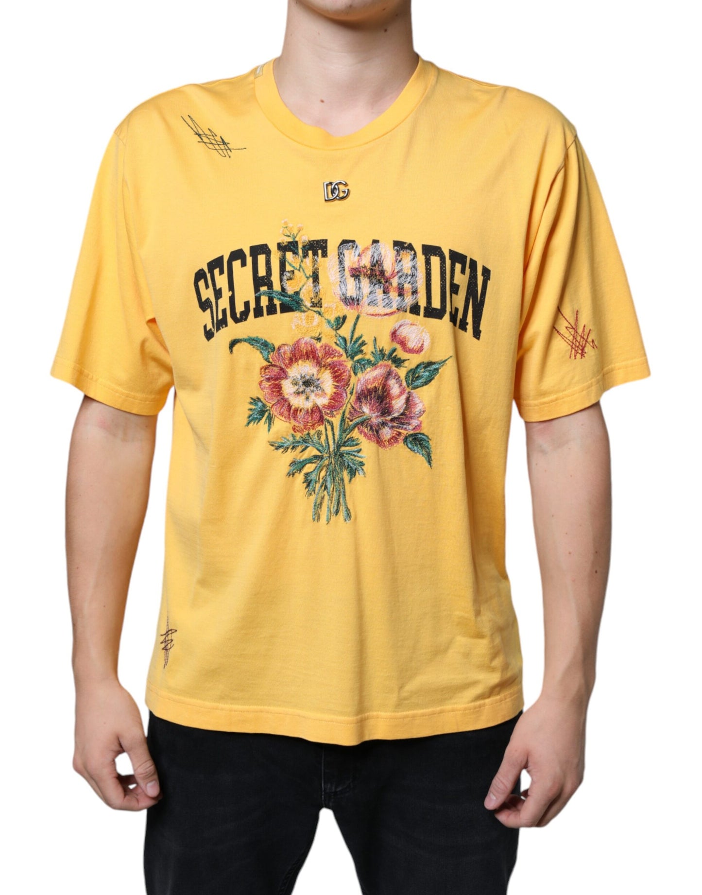 Dolce & Gabbana Yellow Secret Graden Floral Cotton Crew Neck T-shirt