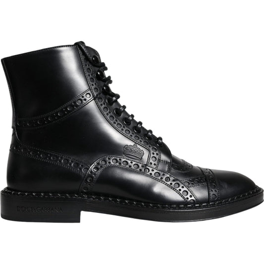 Dolce & Gabbana Black Leather Lace Up Mid Calf Boots Shoes Dolce & Gabbana