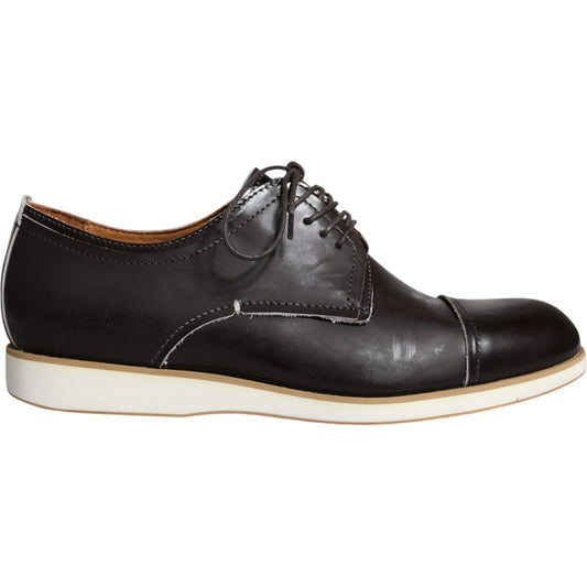 Pollini Black White Leather Lace Up Men Dress Formal Shoes Pollini