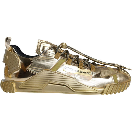 Dolce & Gabbana Gold Stretch Lace Up NS1 Sneakers Shoes Dolce & Gabbana