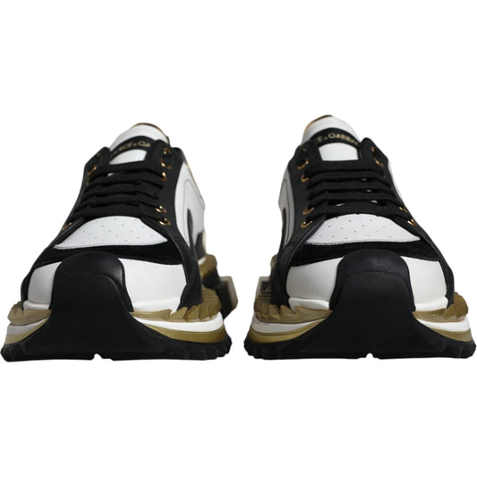 Dolce & Gabbana White Gold Black Leather SUPER KING Sneakers Shoes Dolce & Gabbana