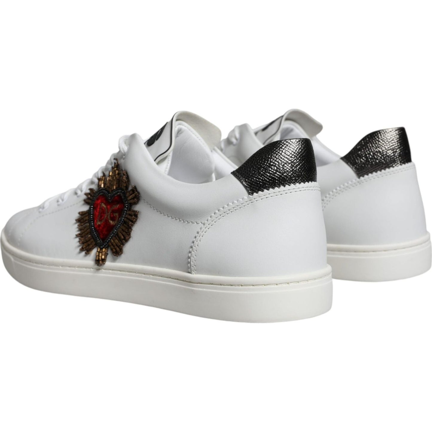 Dolce & Gabbana White Leather Heart Low Top Casual Sneakers Shoes Dolce & Gabbana