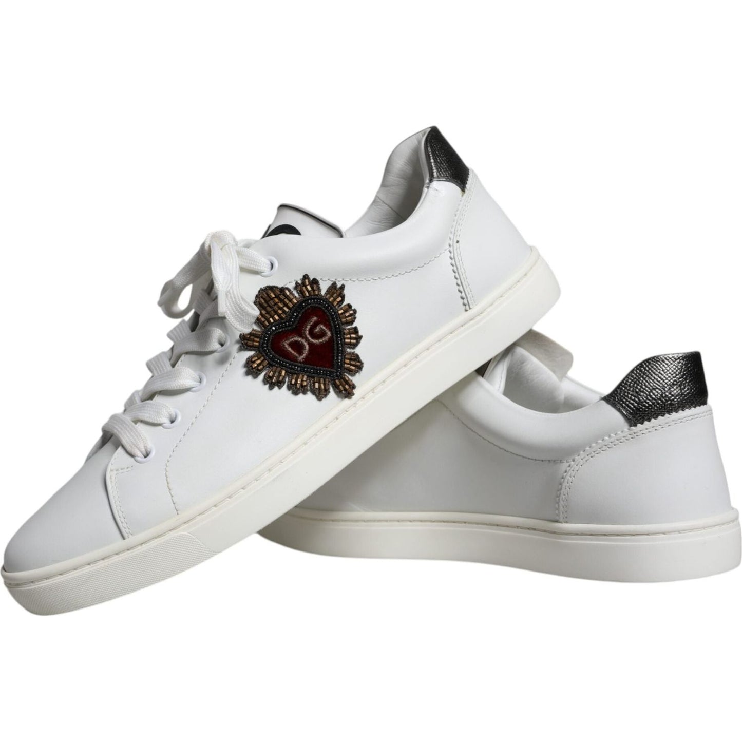 Dolce & Gabbana White Leather Heart Low Top Casual Sneakers Shoes Dolce & Gabbana