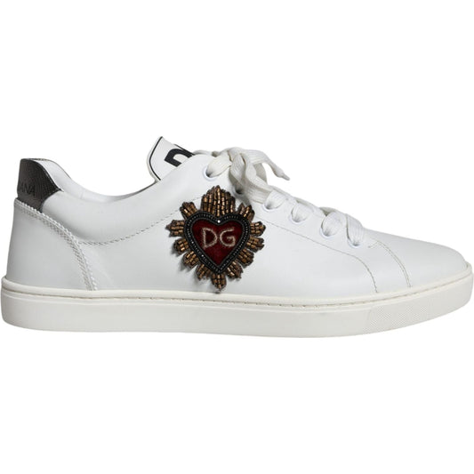 Dolce & Gabbana White Leather Heart Low Top Casual Sneakers Shoes Dolce & Gabbana