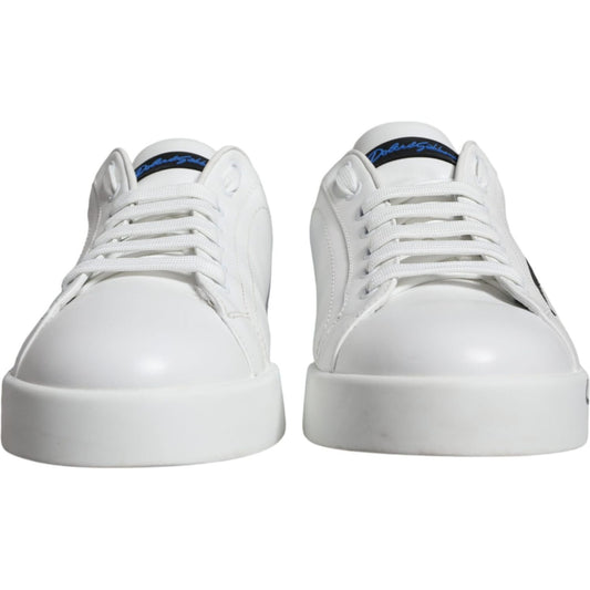 Dolce & Gabbana White Blue Leather Logo Low Top Sneakers Shoes Dolce & Gabbana