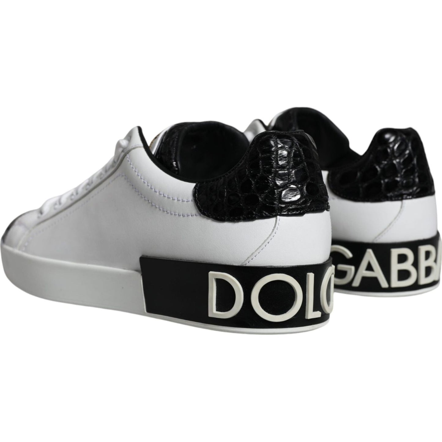 Dolce & Gabbana Black Leather Logo Portofino Sneaker Shoes Dolce & Gabbana