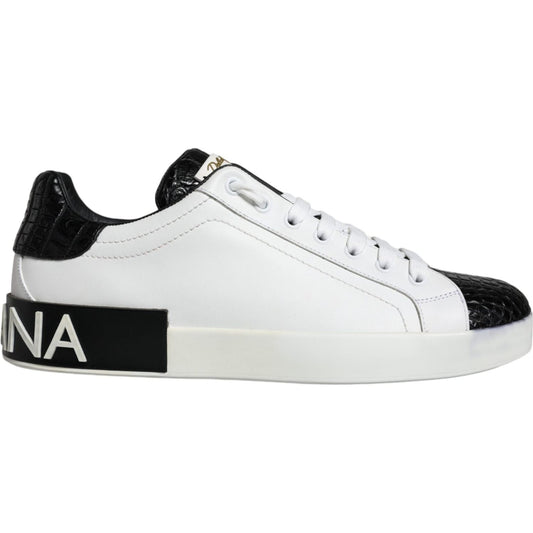 Dolce & Gabbana Black Leather Logo Portofino Sneaker Shoes