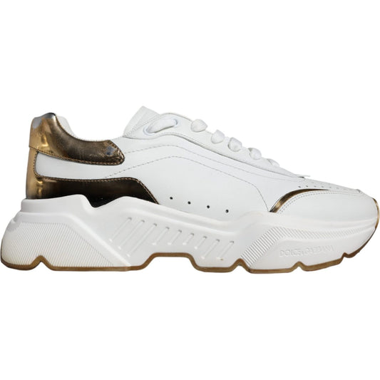 Dolce & Gabbana White Gold DAYMASTER Leather Sneakers Shoes