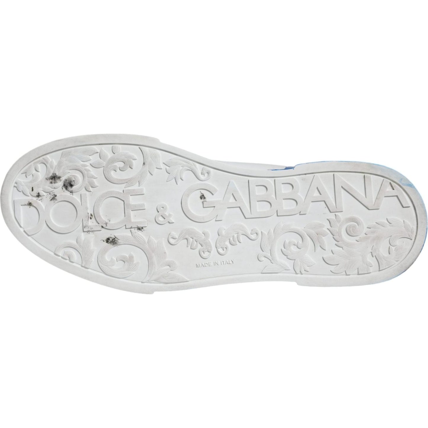 Dolce & Gabbana White Blue Leather Logo Low Top Sneakers Shoes Dolce & Gabbana