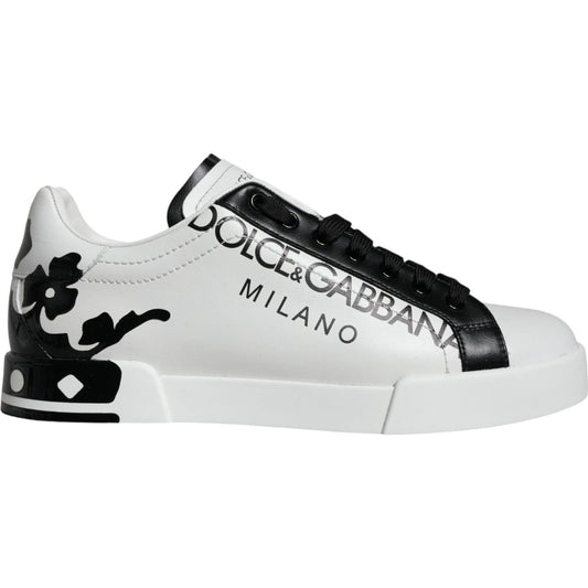 Dolce & Gabbana White Black Leather Crown Milano Sneakers Shoes Dolce & Gabbana