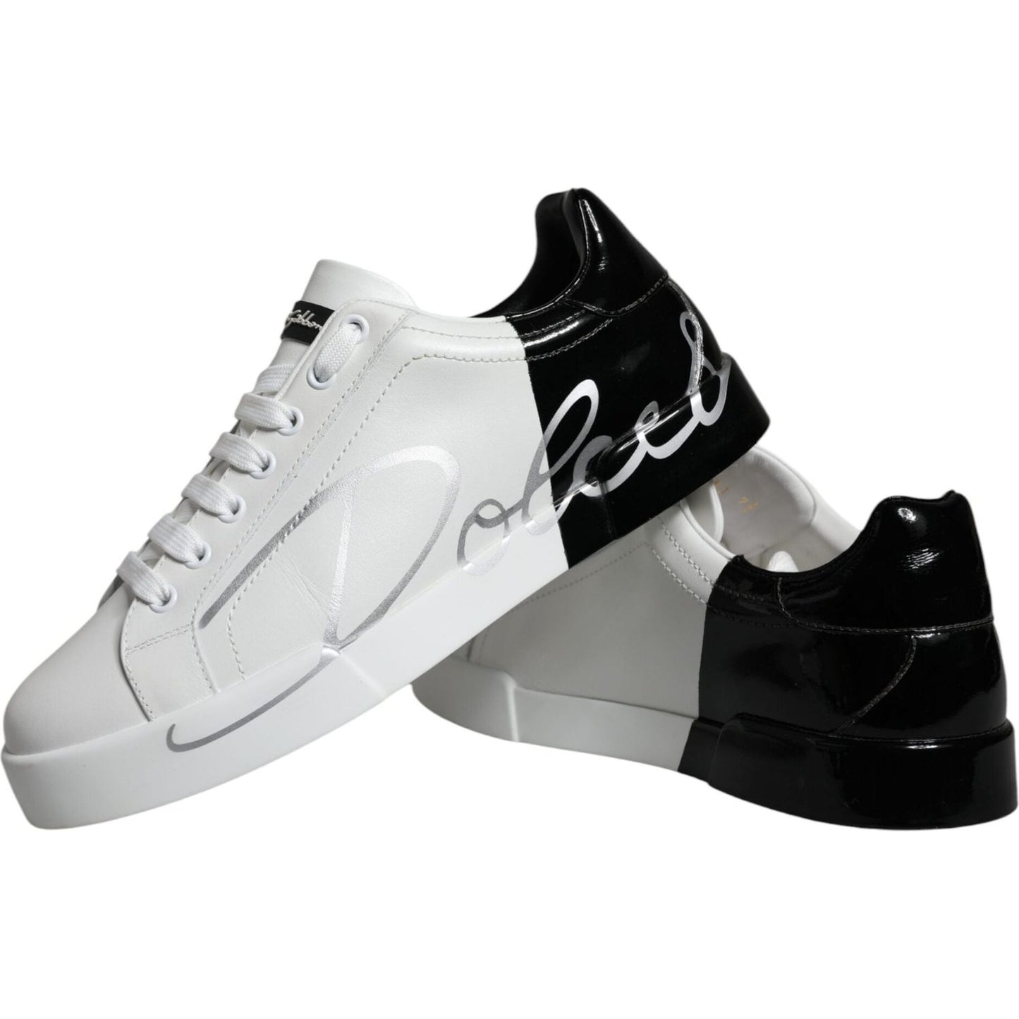 Dolce & Gabbana White Blue Leather Logo Low Top Sneakers Shoes Dolce & Gabbana