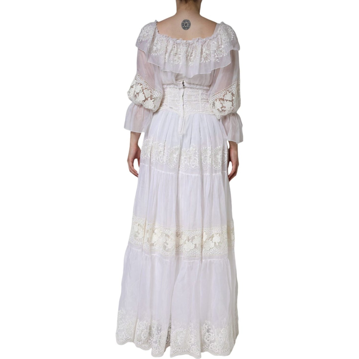 Dolce & Gabbana White Floral Lace Corset Cotton Maxi Dress Dolce & Gabbana