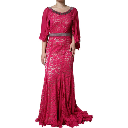 Dolce & Gabbana Pink Lace Crystal Sheath Long Gown Dress Dolce & Gabbana