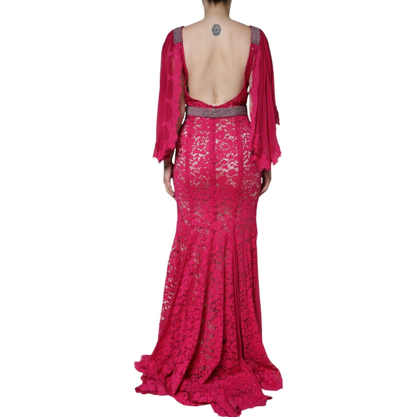 Dolce & Gabbana Pink Lace Crystal Sheath Long Gown Dress Dolce & Gabbana