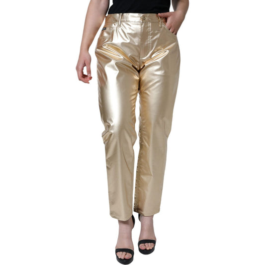 Dolce & Gabbana Metallic Gold Polyester Tapered Pants Dolce & Gabbana