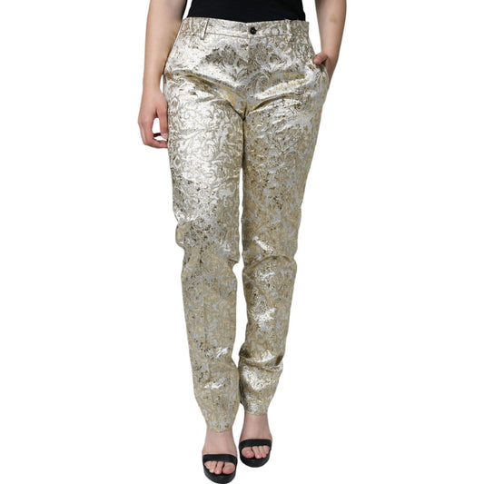 Dolce & Gabbana Gold Cotton Floral Jacquard Tapered Pants Dolce & Gabbana