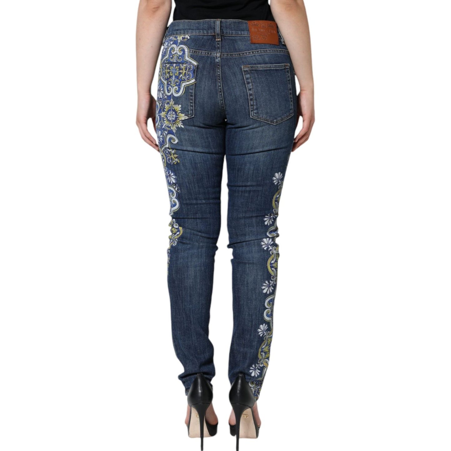 Dolce & Gabbana Blue Floral Cotton Stretch Skinny Denim Jeans Dolce & Gabbana