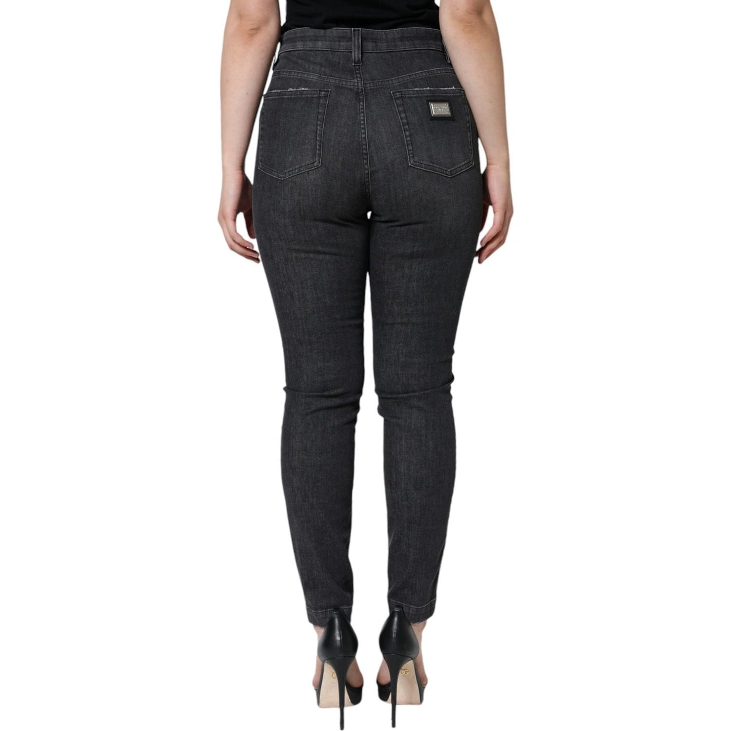 Dolce & Gabbana Black Cotton Stretch Tattered Skinny Jeans Dolce & Gabbana