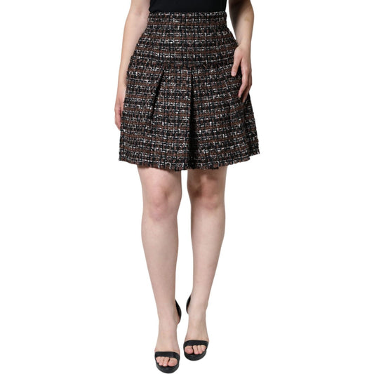 Dolce & Gabbana Multicolor High Waist Tartan Tweed A-line Mini Skirt Dolce & Gabbana