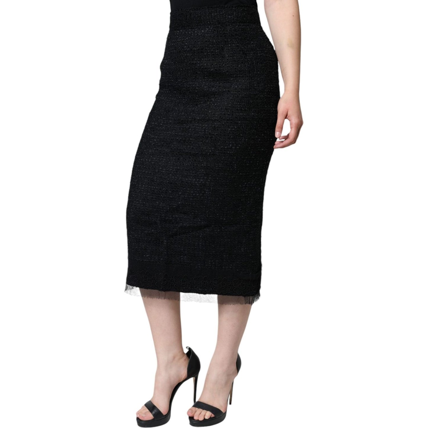 Dolce & Gabbana Black Virgin Wool Pencil Cut Midi Skirt Dolce & Gabbana