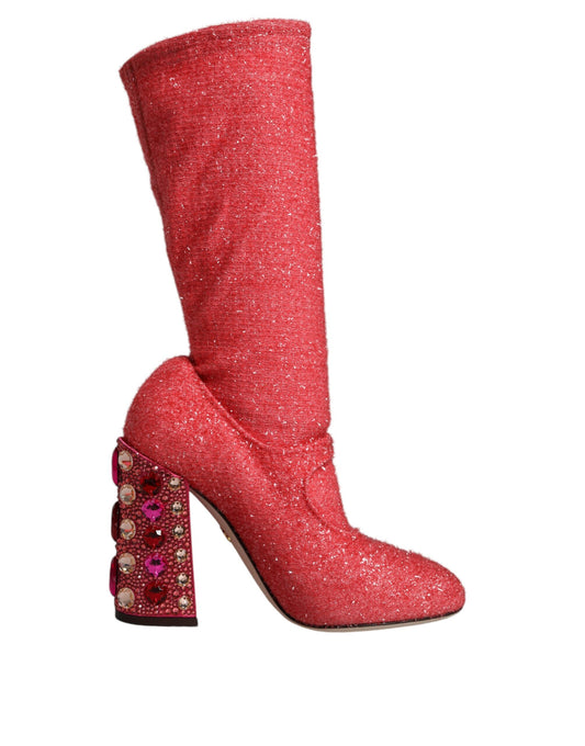 Dolce & Gabbana Pink Crystal Lurex Fantasy High Boots Shoes Dolce & Gabbana