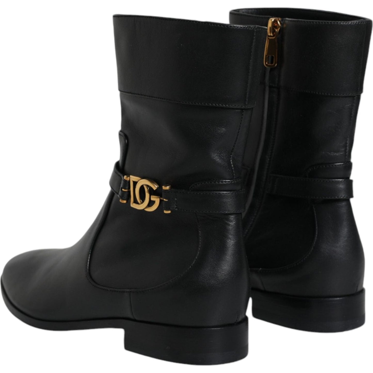 Dolce & Gabbana Black Leather Logo Mid Calf Boots Shoes Dolce & Gabbana