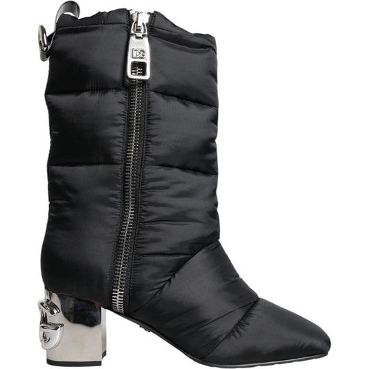 Dolce & Gabbana Black Padded DG Logo Heels Boots Shoes Dolce & Gabbana