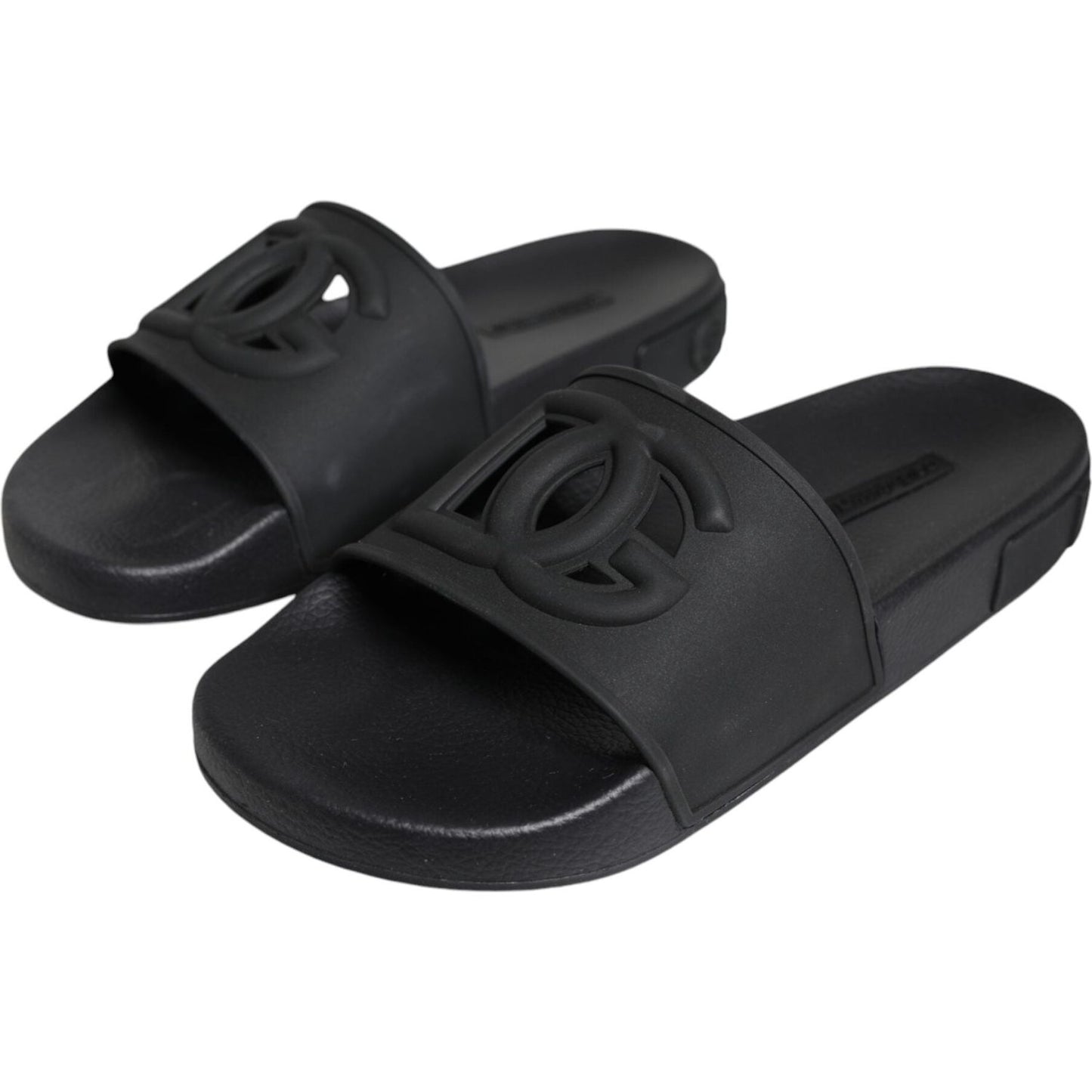 Dolce & Gabbana Black Rubber Slides Sandals Beachwear Shoes Dolce & Gabbana