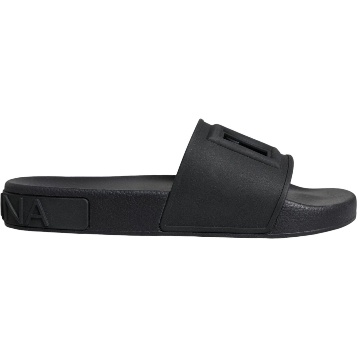 Dolce & Gabbana Black Rubber Slides Sandals Beachwear Shoes Dolce & Gabbana