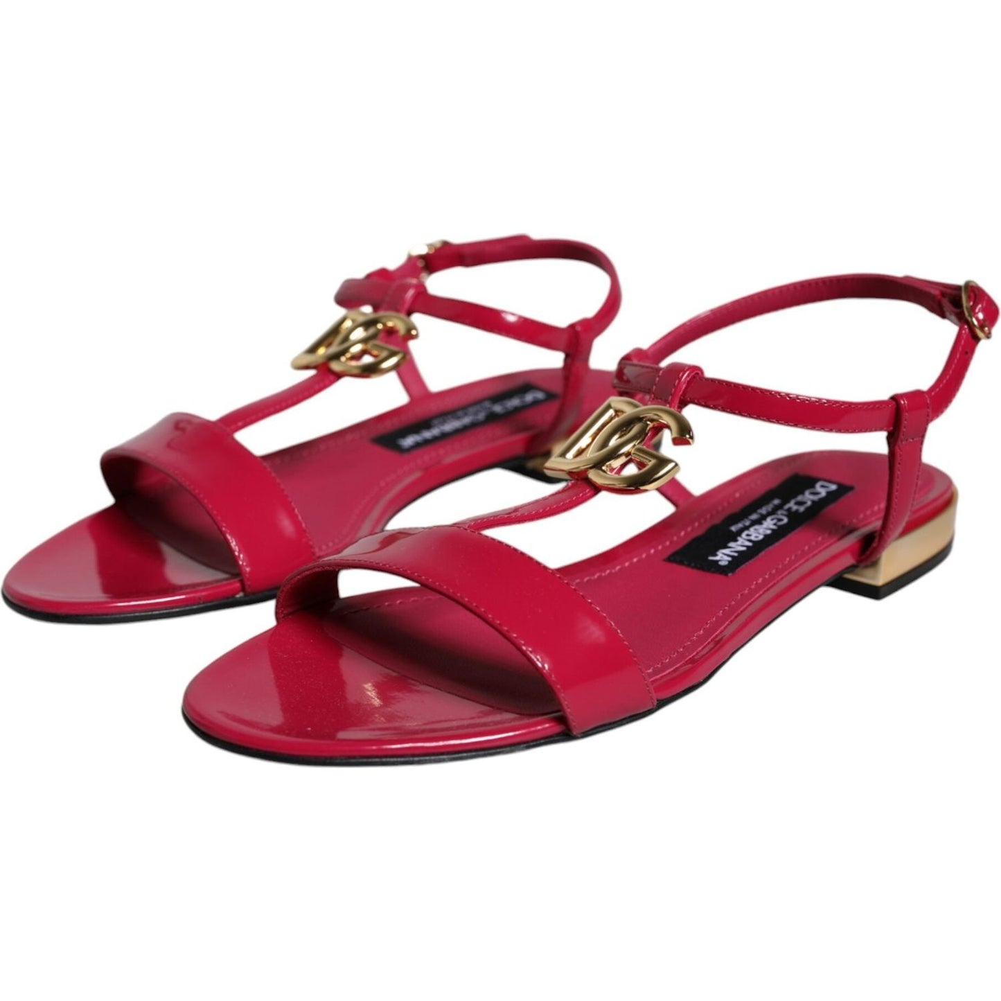 Dolce & Gabbana Red Leather Logo Ankle Strap Flats Sandals Shoes Dolce & Gabbana