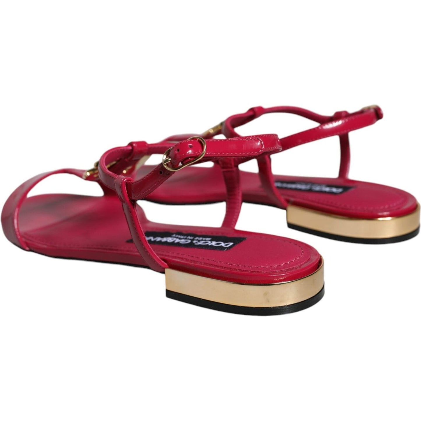 Dolce & Gabbana Red Leather Logo Ankle Strap Flats Sandals Shoes Dolce & Gabbana