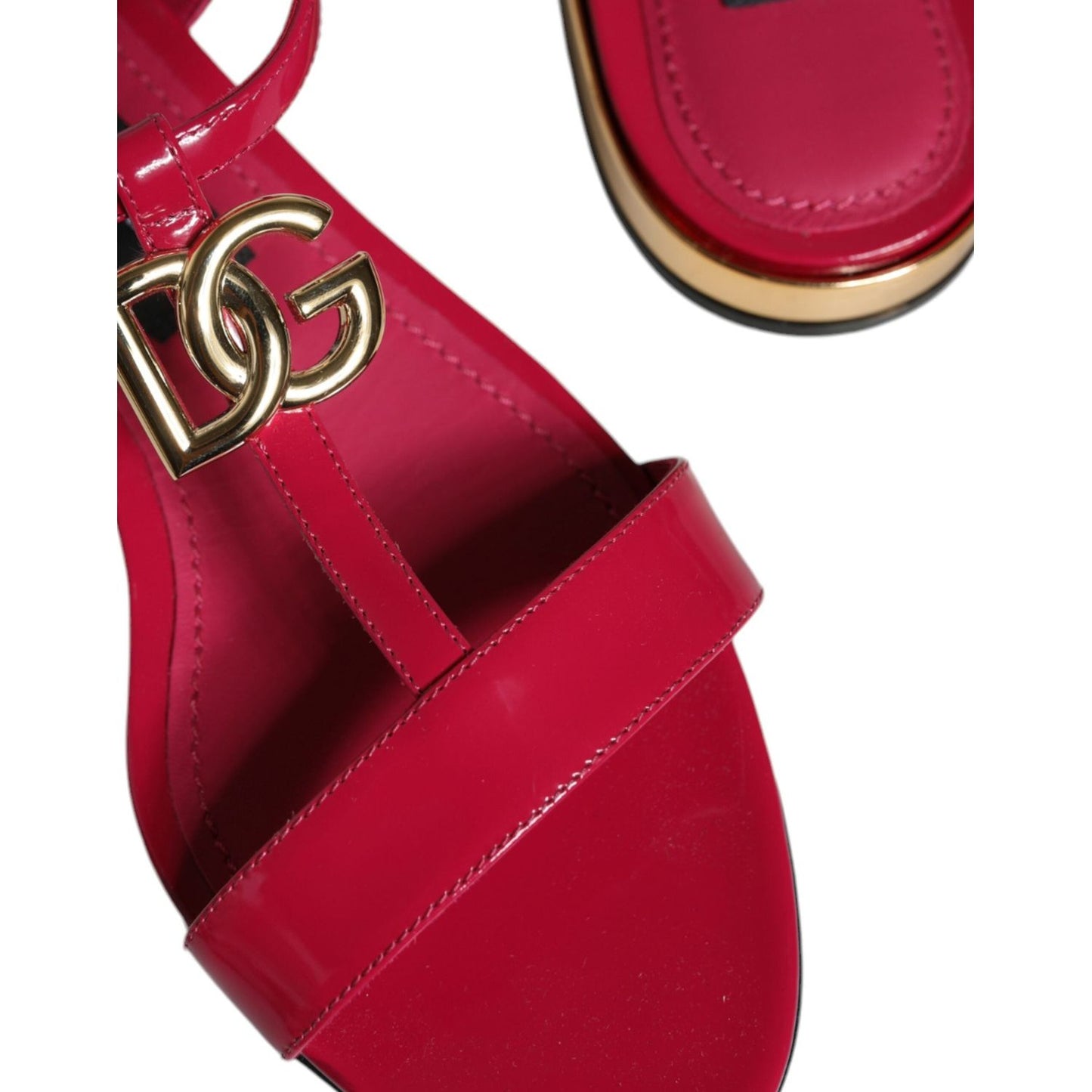 Dolce & Gabbana Red Leather Logo Ankle Strap Flats Sandals Shoes Dolce & Gabbana