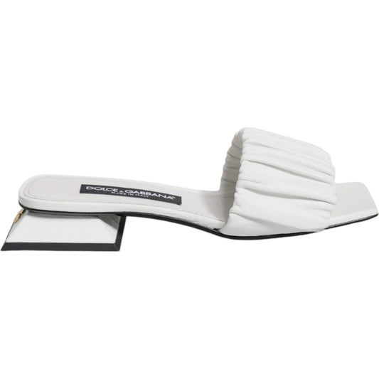 Dolce & Gabbana White Leather Slides Flats Sandals Shoes