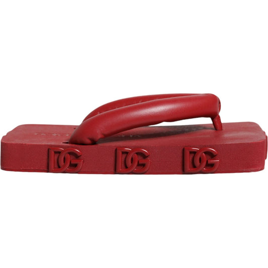 Dolce & Gabbana Red Rubber Slides Sandals Flip Flops Shoes