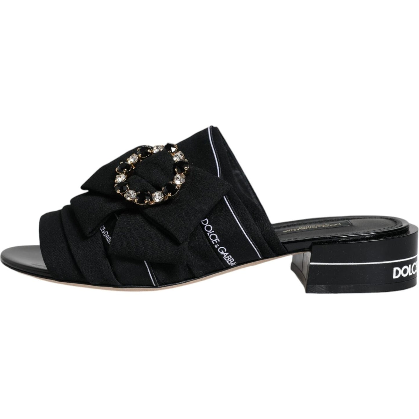 Dolce & Gabbana Black White Crystal Slides Sandals Shoes Dolce & Gabbana