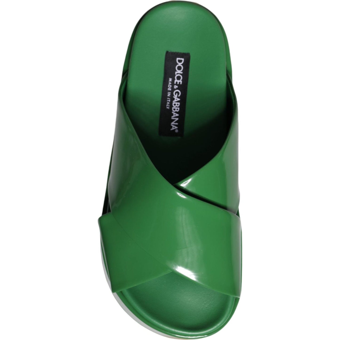 Dolce & Gabbana Green Leather Wedge Slides Sandals Shoes Dolce & Gabbana