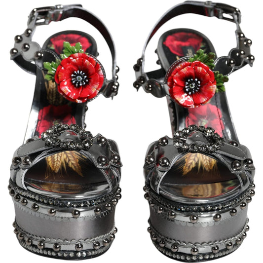 Dolce & Gabbana Silver Embellished Platform Heels Sandals Shoes Dolce & Gabbana