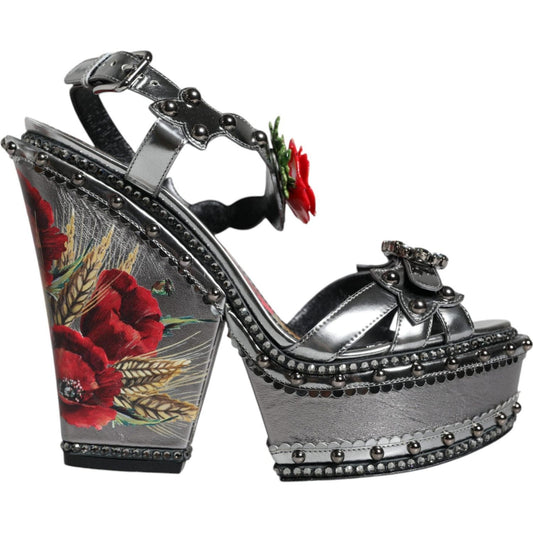 Dolce & Gabbana Silver Embellished Platform Heels Sandals Shoes Dolce & Gabbana